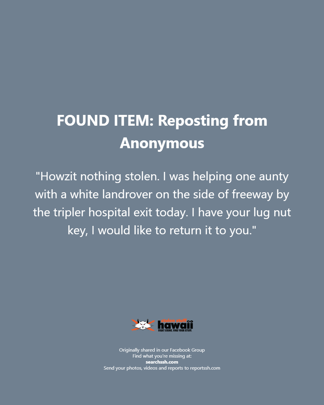 FOUND ITEM - Oahu | Stolen Stuff Hawaii