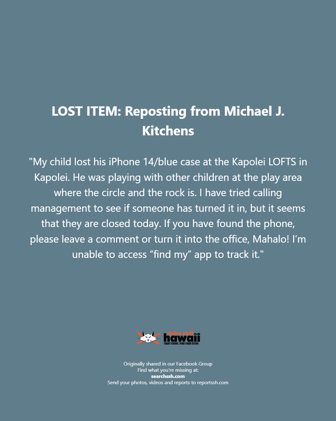 LOST ITEM - Oahu | Stolen Stuff Hawaii
