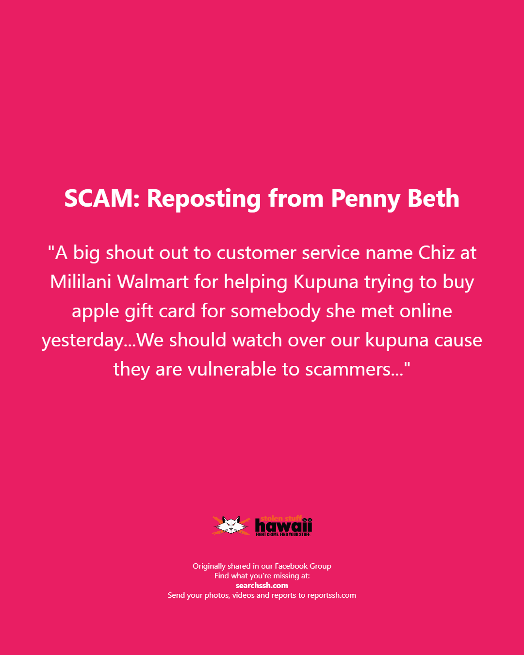SCAM - Oahu | Stolen Stuff Hawaii