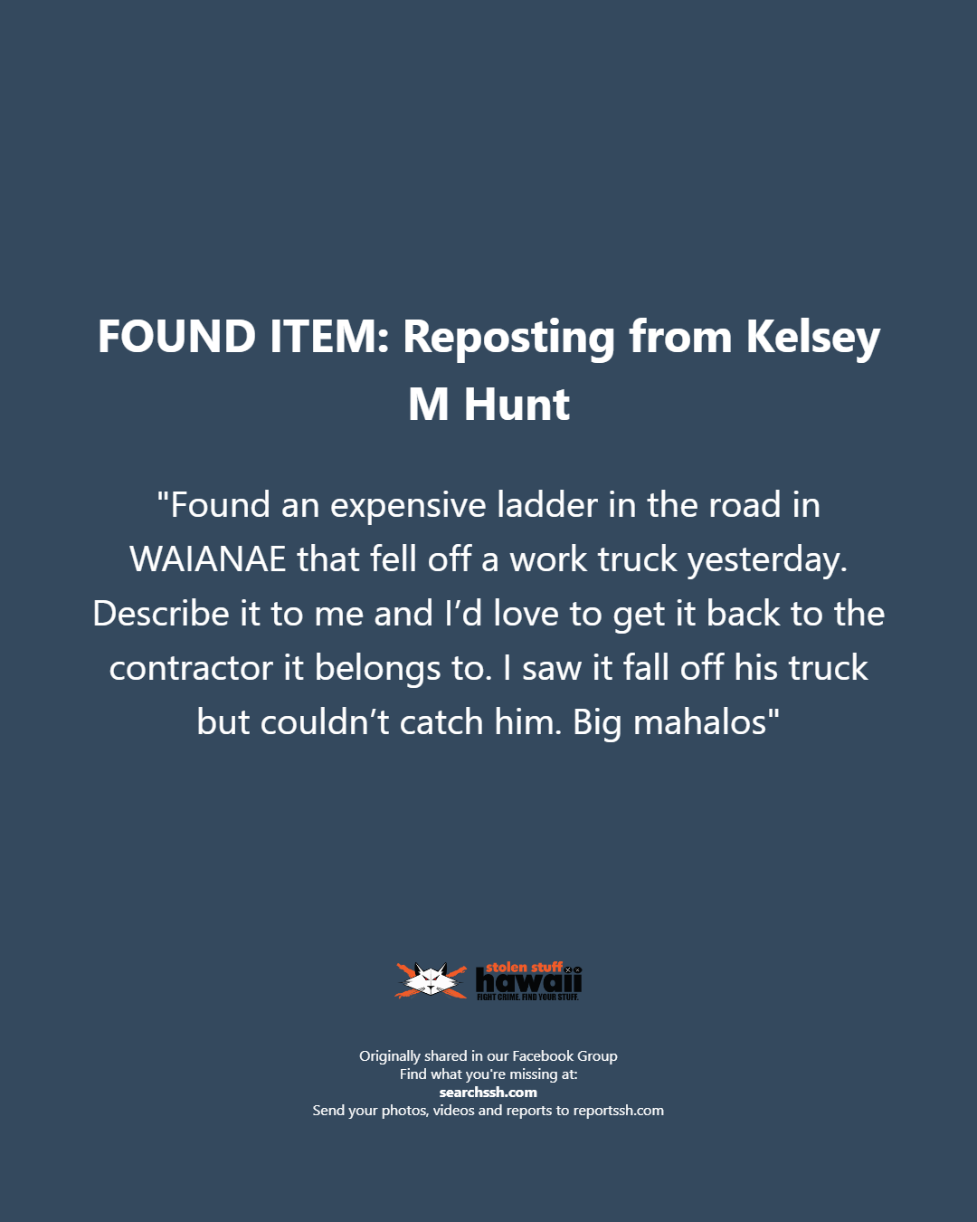 FOUND ITEM - Oahu | Stolen Stuff Hawaii