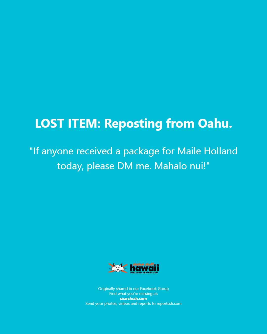 LOST ITEM - Oahu | Stolen Stuff Hawaii