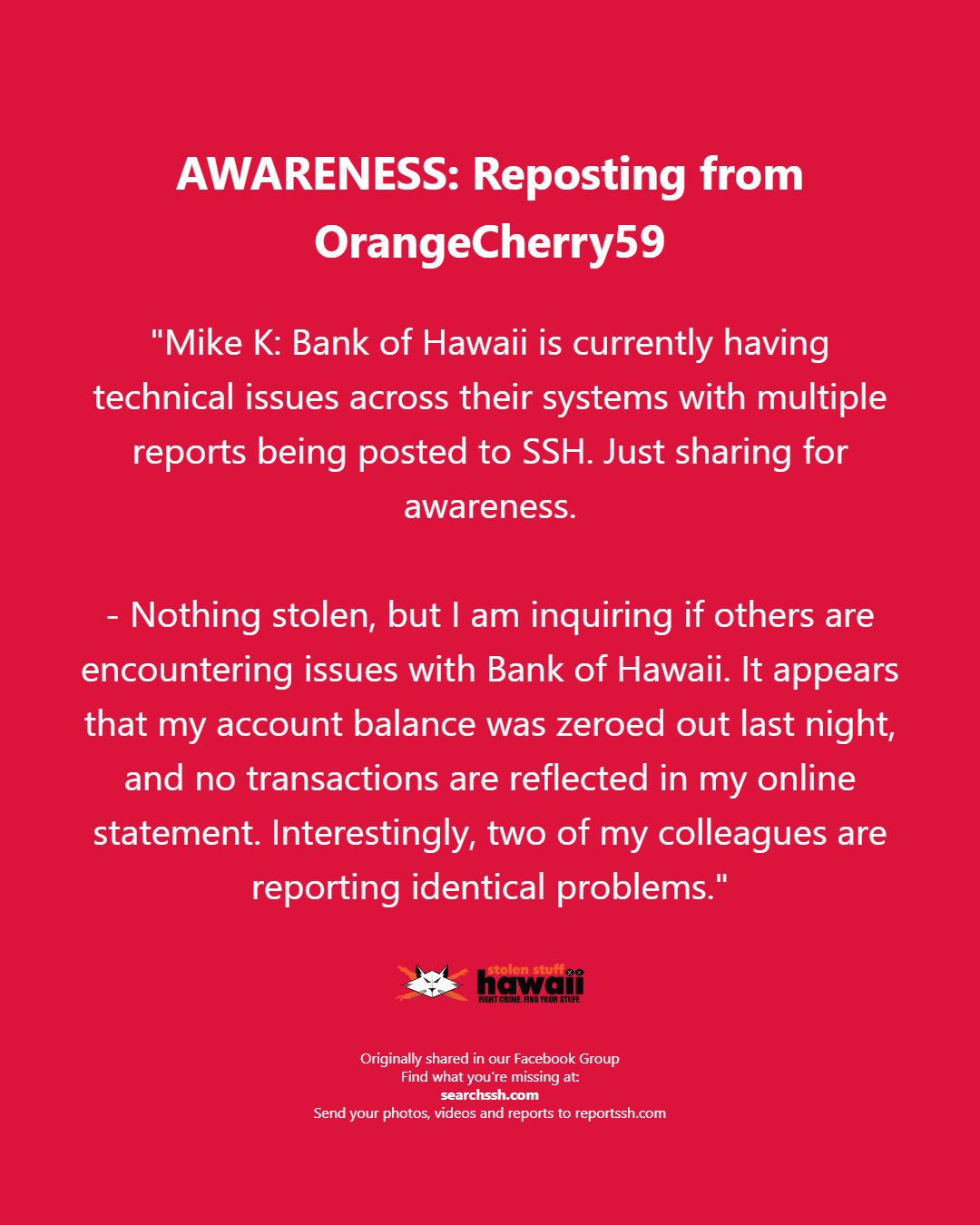 AWARENESS - Oahu | Stolen Stuff Hawaii