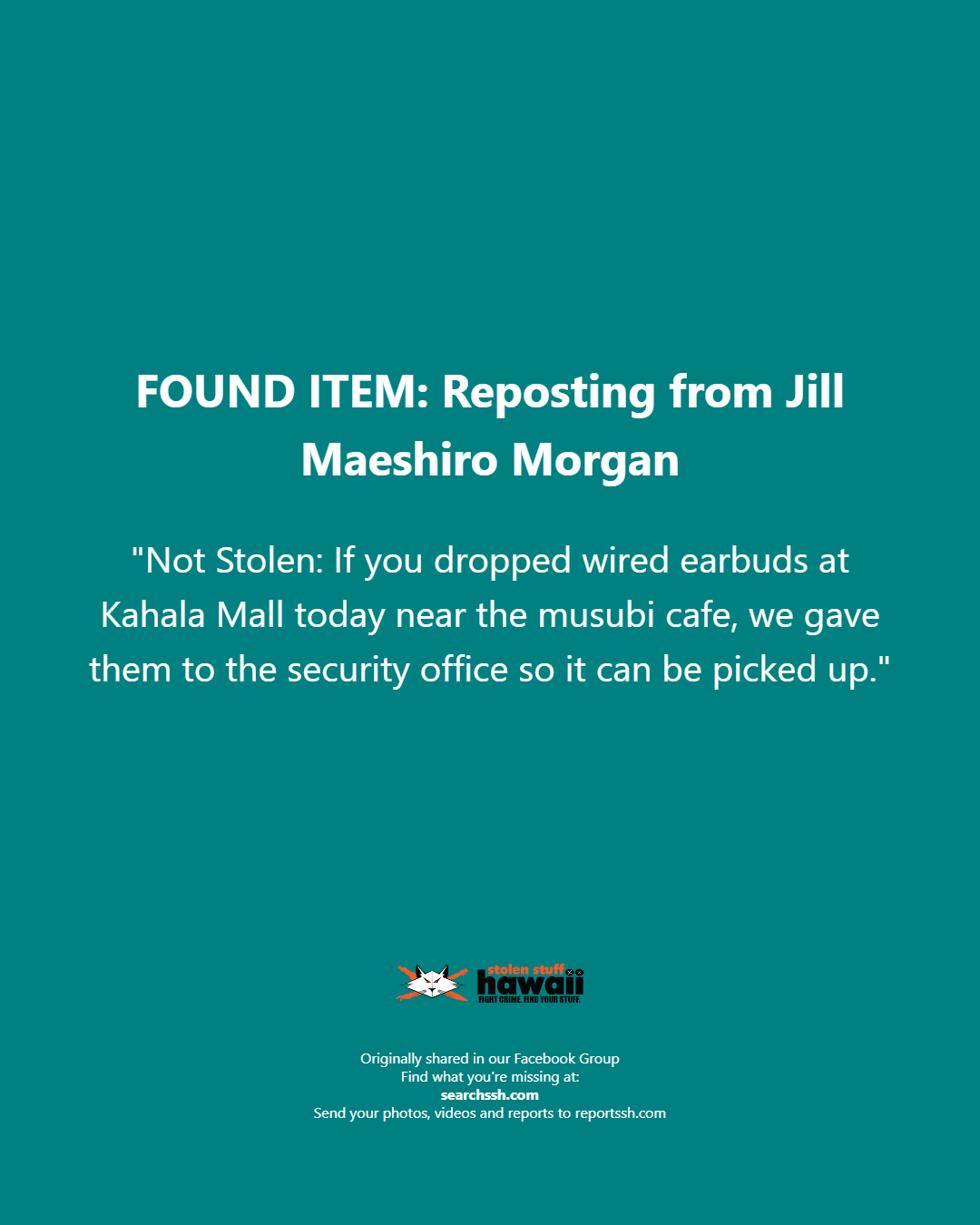 FOUND ITEM - Oahu | Stolen Stuff Hawaii