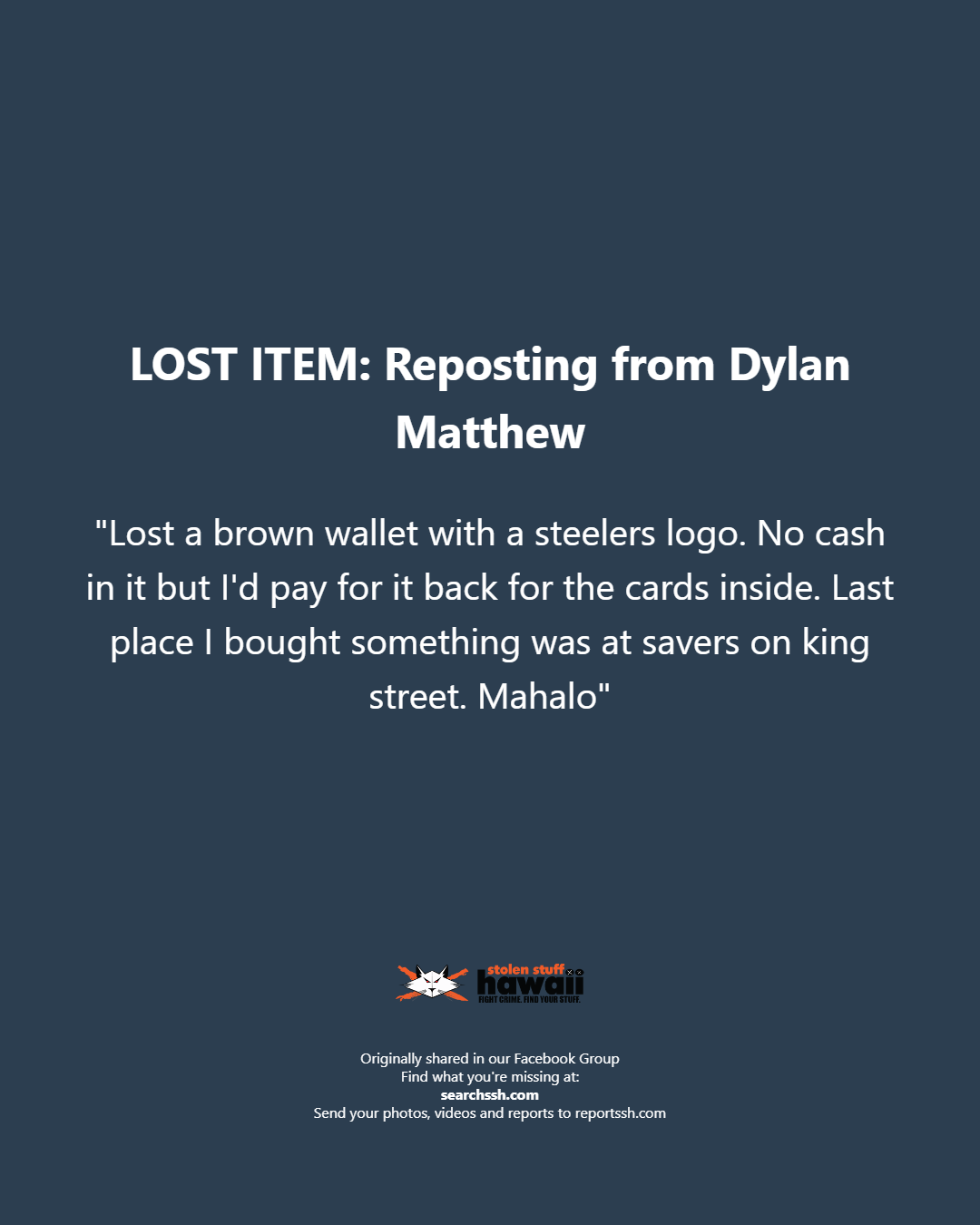 LOST ITEM - Oahu | Stolen Stuff Hawaii