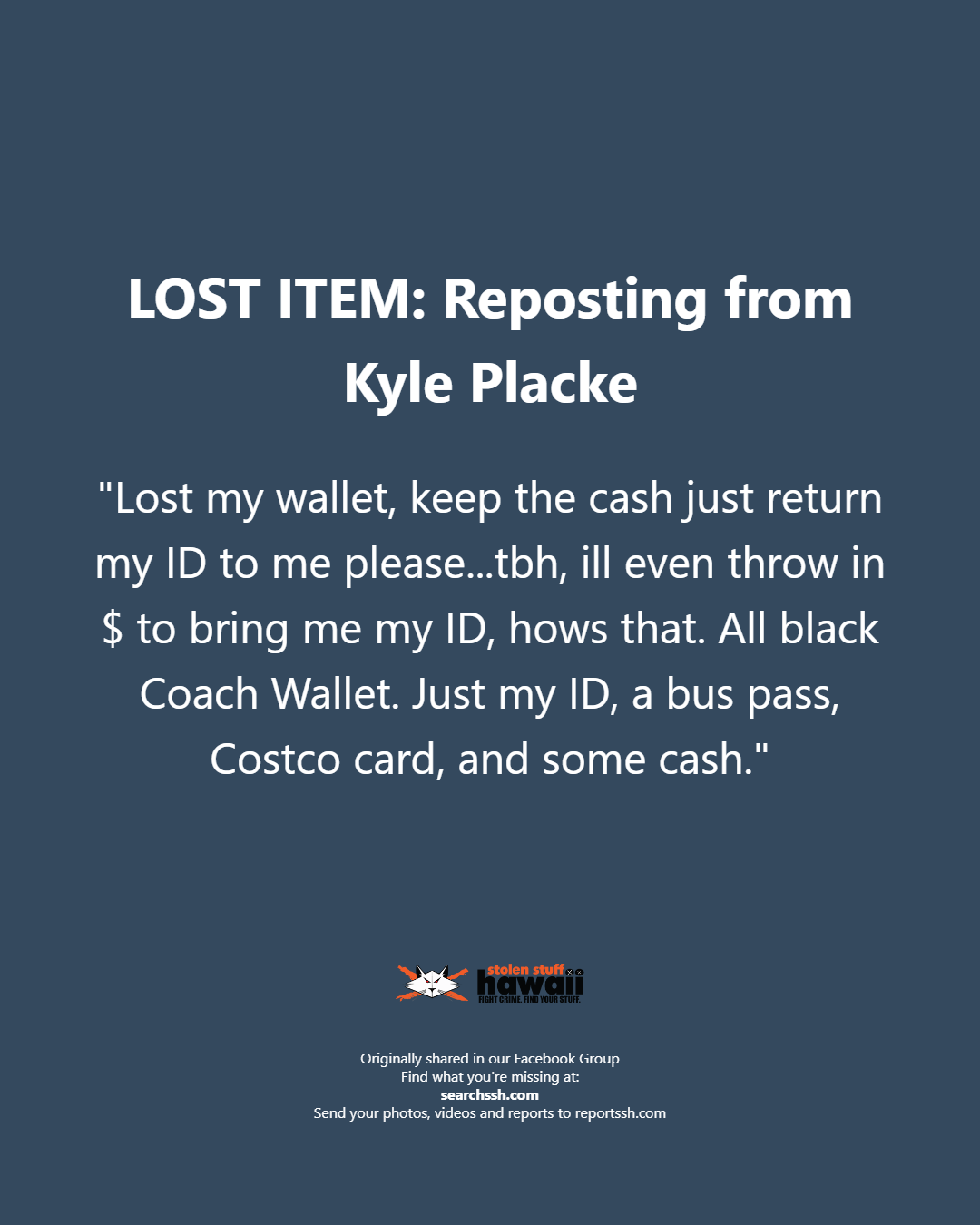 LOST ITEM - Oahu | Stolen Stuff Hawaii