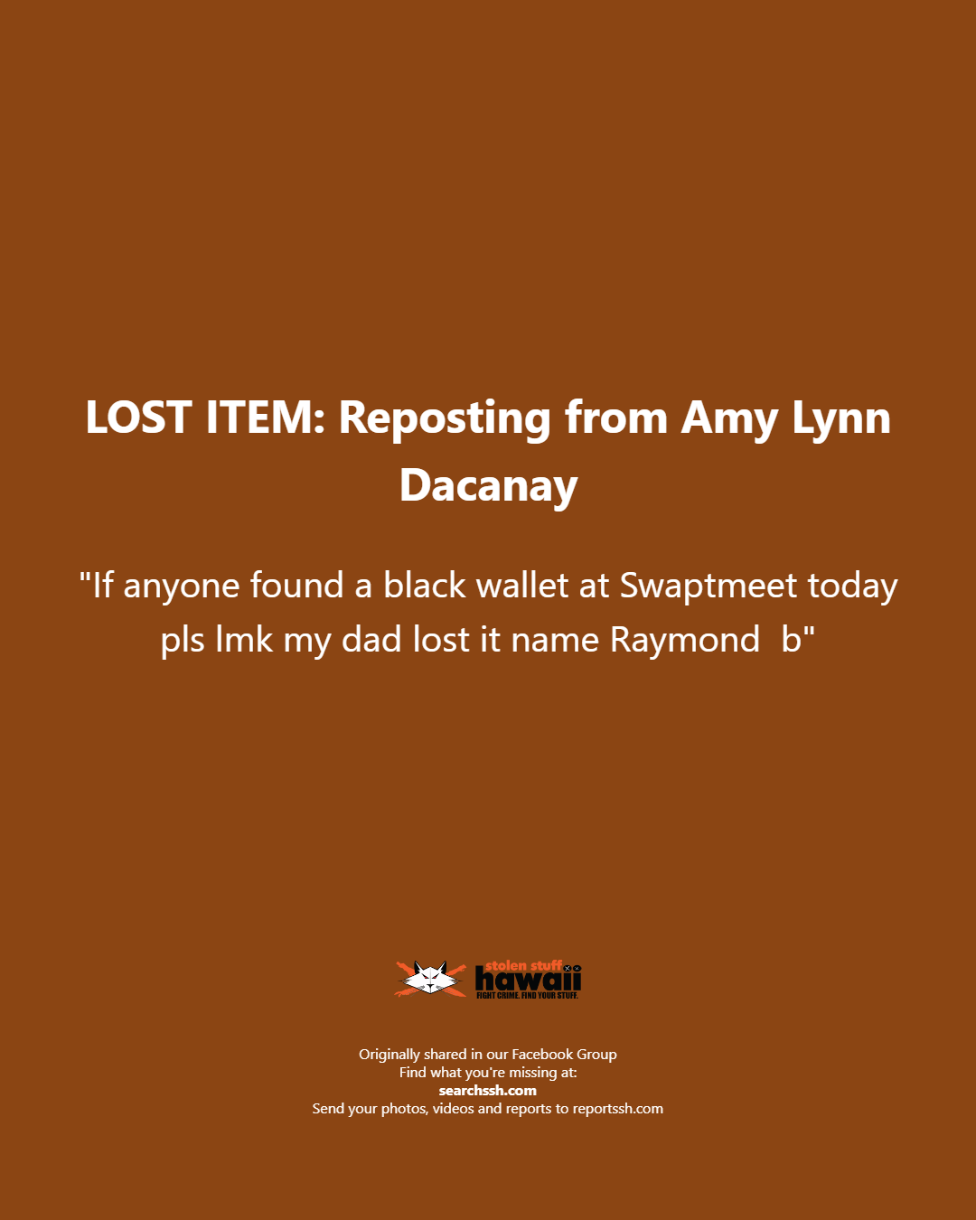 LOST ITEM - Oahu | Stolen Stuff Hawaii