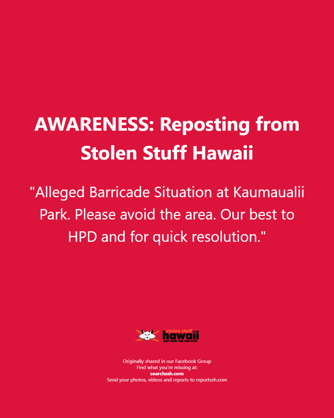 AWARENESS - Oahu | Stolen Stuff Hawaii