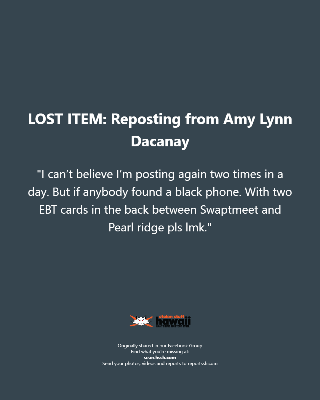 LOST ITEM - Oahu | Stolen Stuff Hawaii
