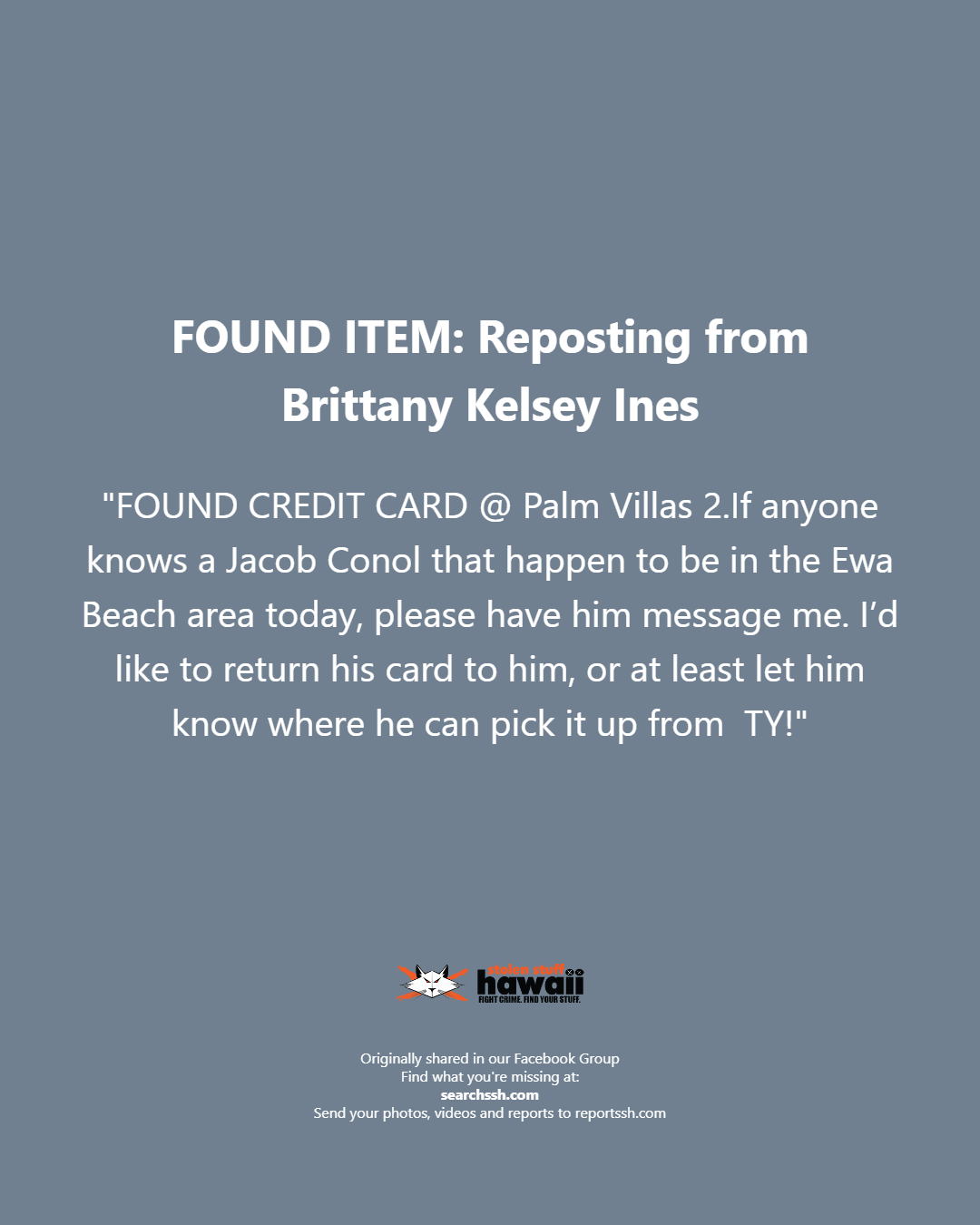 FOUND ITEM - Oahu | Stolen Stuff Hawaii