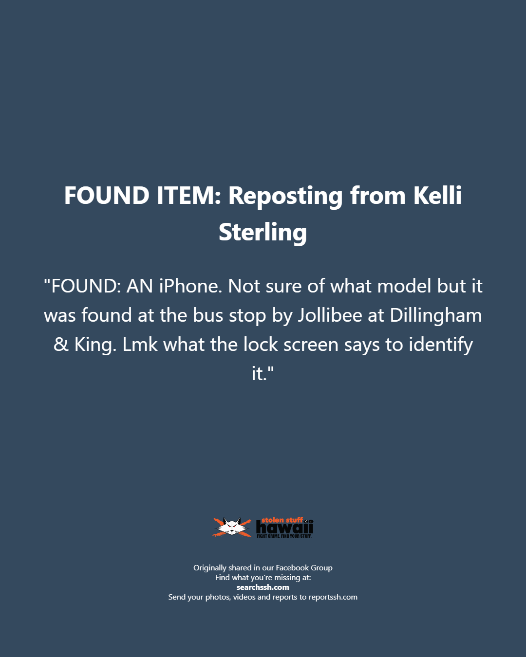 FOUND ITEM - Oahu | Stolen Stuff Hawaii