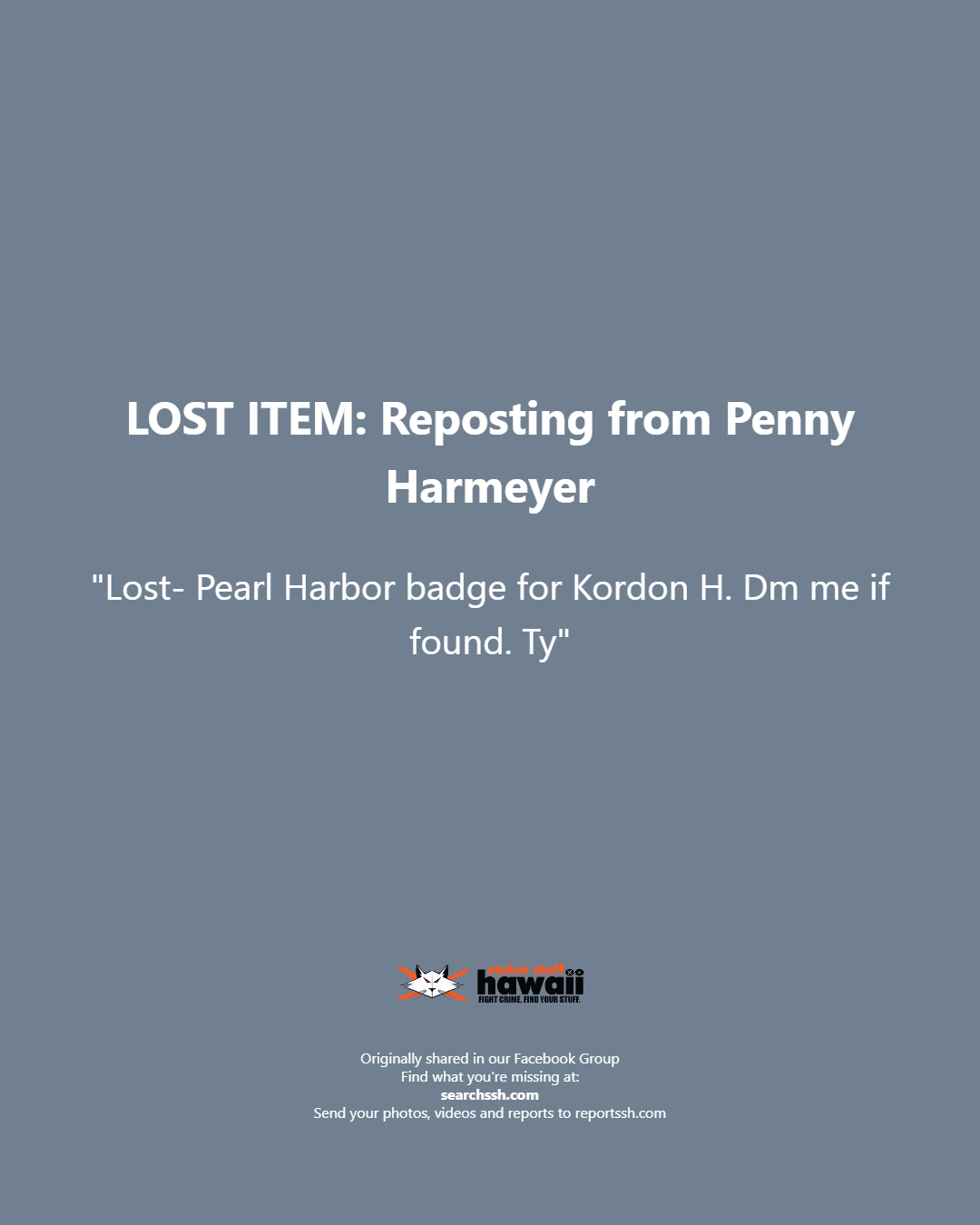 LOST ITEM - Oahu | Stolen Stuff Hawaii