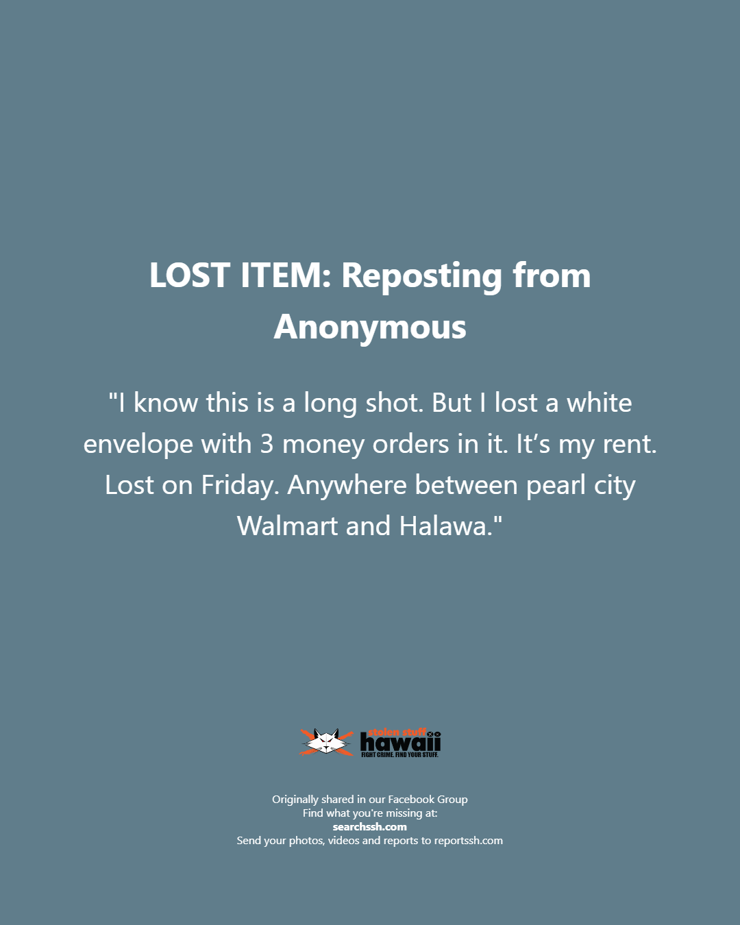 LOST ITEM - Oahu | Stolen Stuff Hawaii