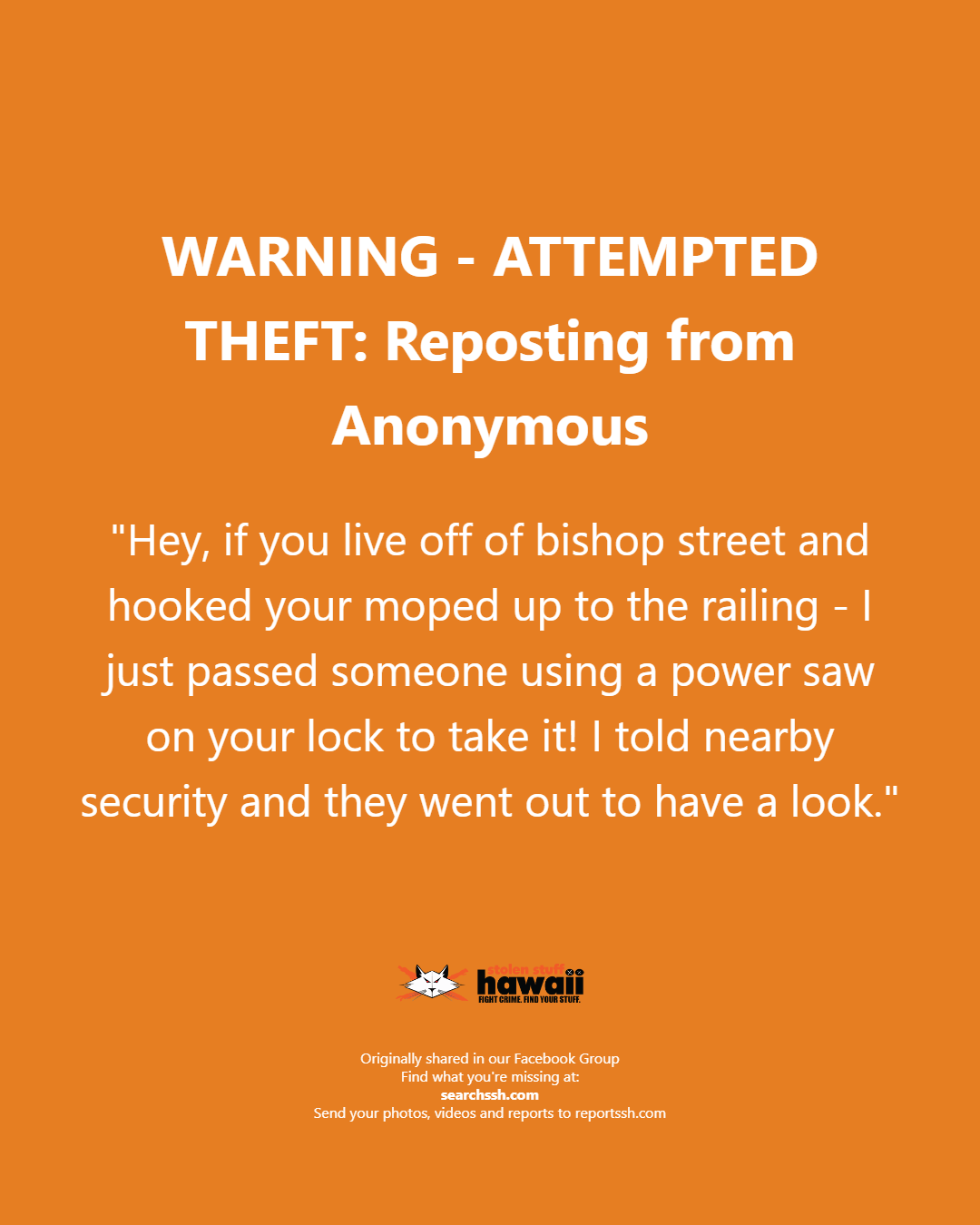 WARNING - Oahu | Stolen Stuff Hawaii