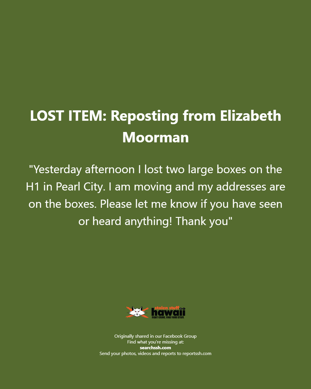 LOST ITEM - Oahu | Stolen Stuff Hawaii
