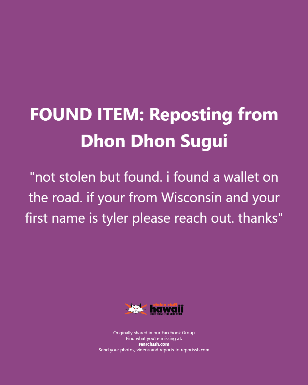 FOUND ITEM - Oahu | Stolen Stuff Hawaii