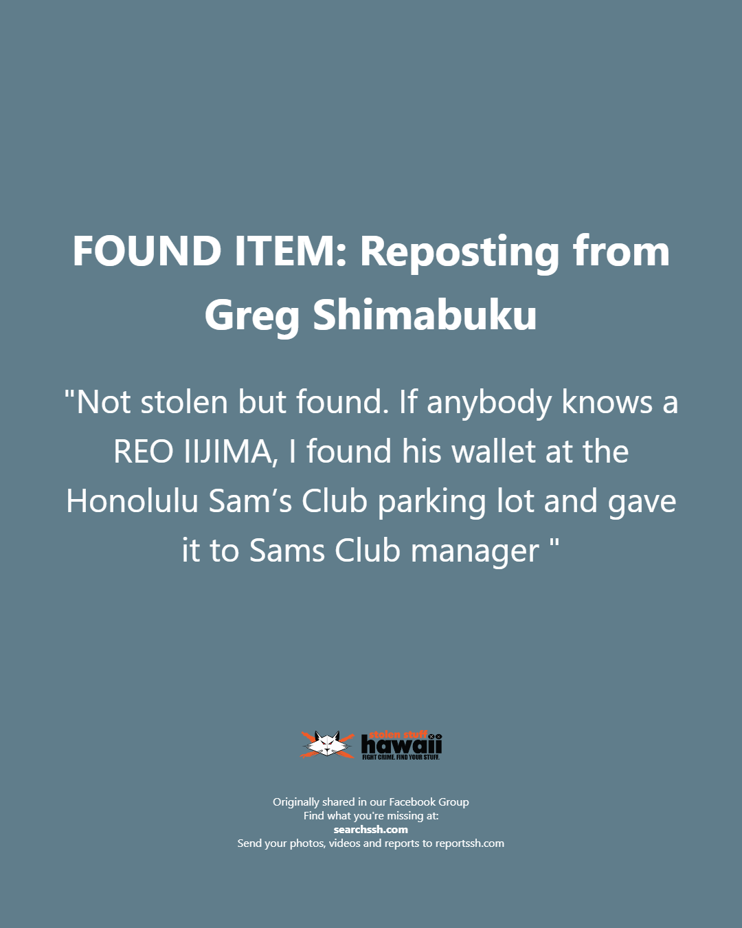 FOUND ITEM - Oahu | Stolen Stuff Hawaii
