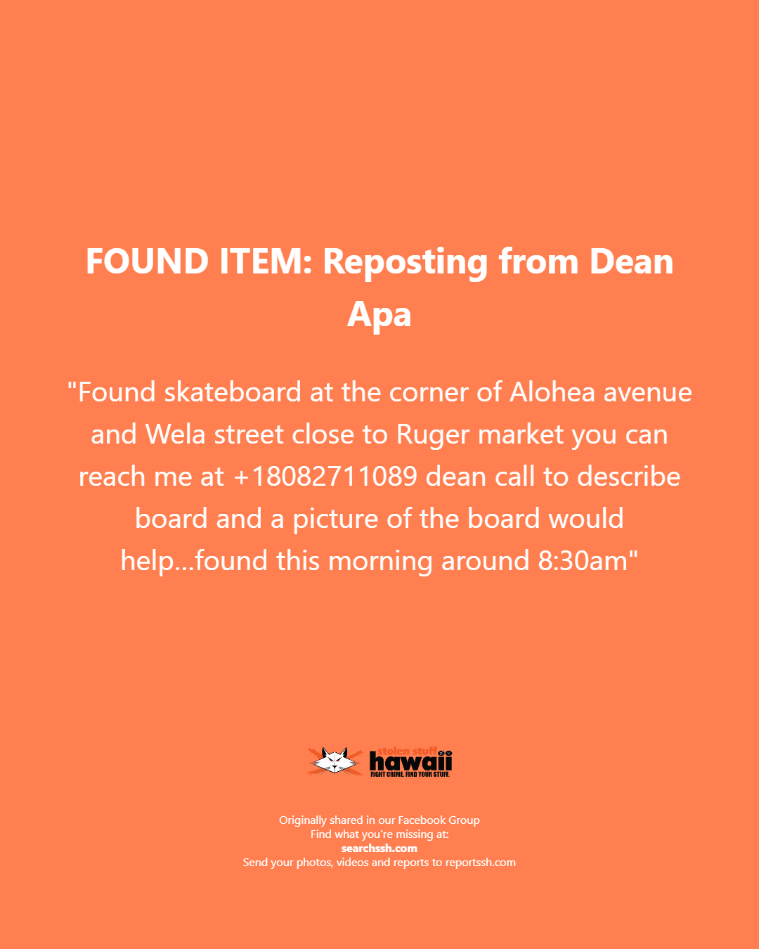 FOUND ITEM - Oahu | Stolen Stuff Hawaii
