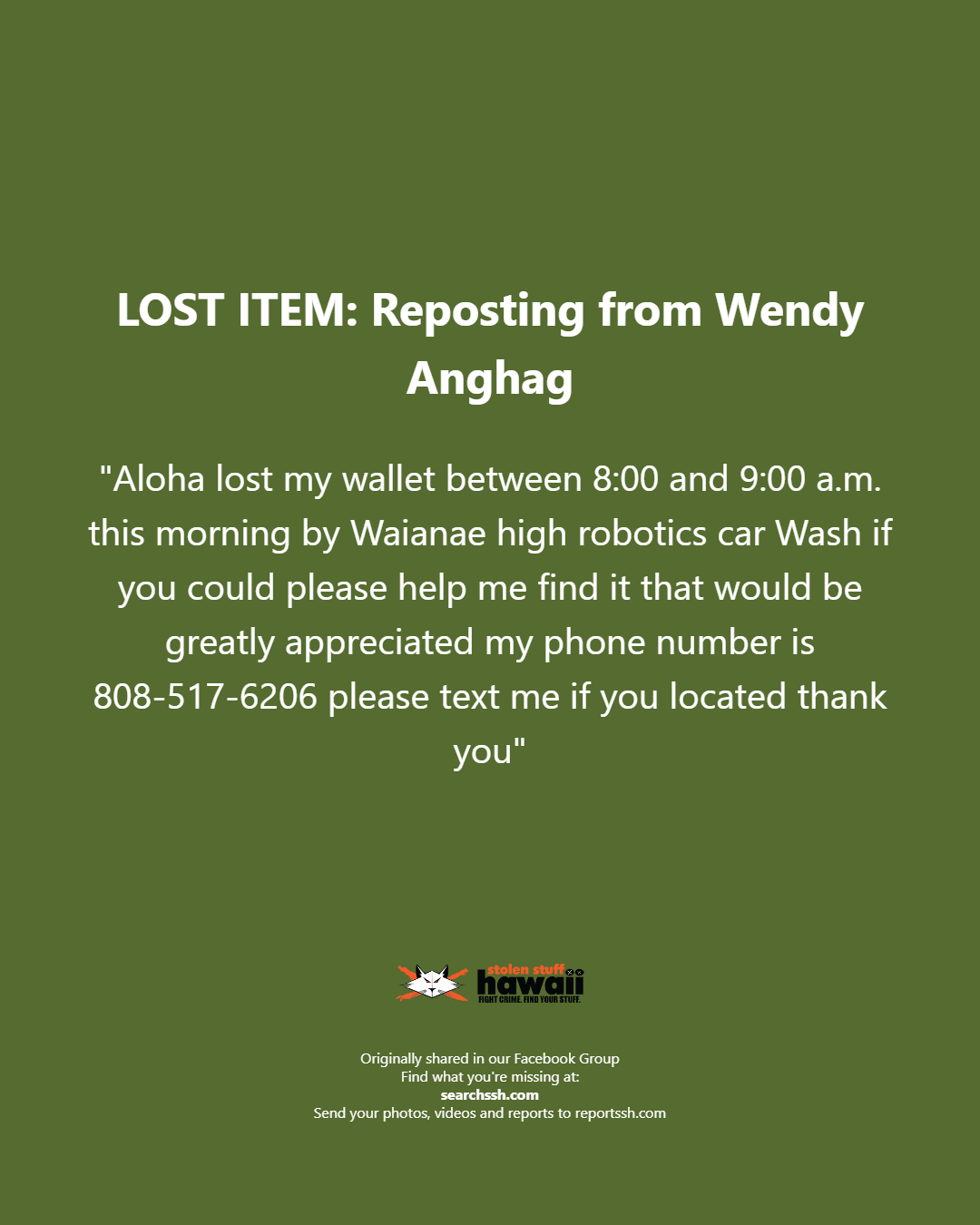 LOST ITEM - Oahu | Stolen Stuff Hawaii