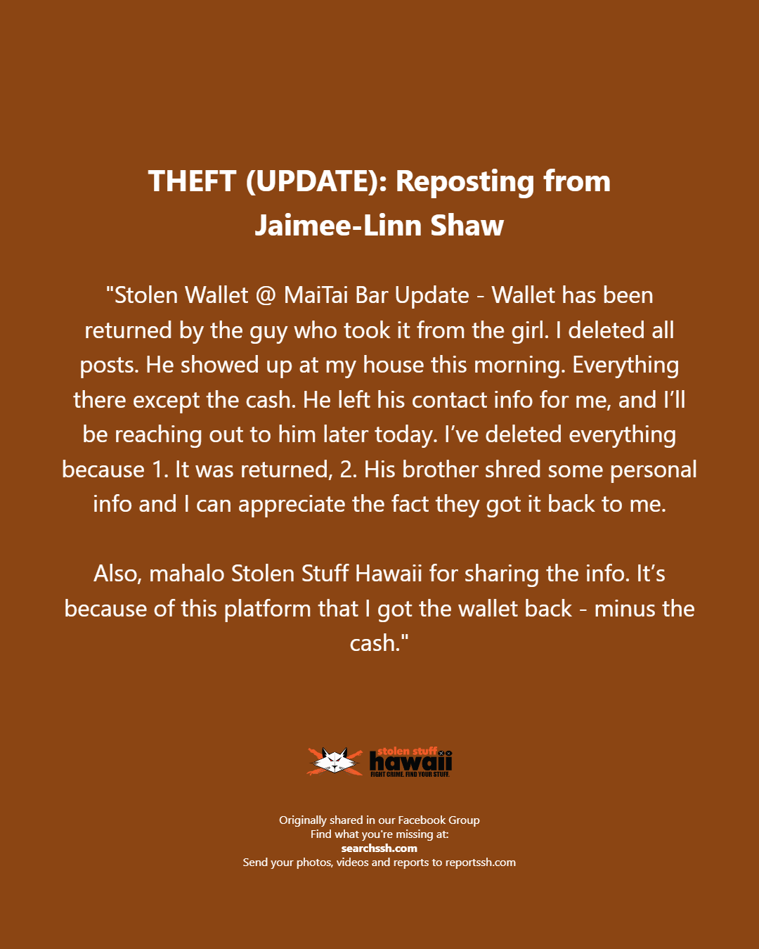 THEFT - Oahu | Stolen Stuff Hawaii