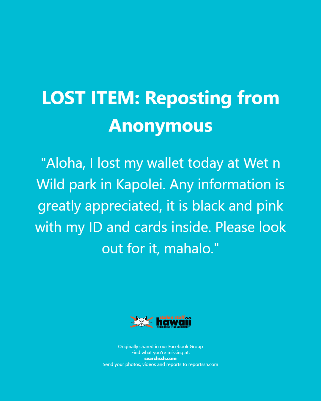 LOST ITEM - Oahu | Stolen Stuff Hawaii