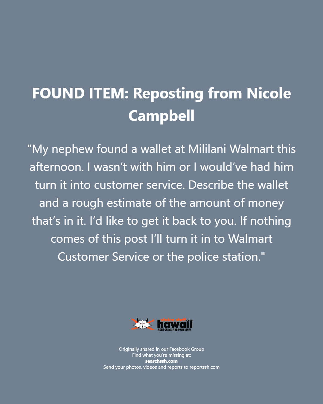 FOUND ITEM - Oahu | Stolen Stuff Hawaii