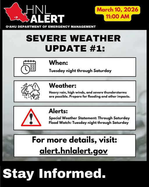 WEATHER ALERT - Oahu | Stolen Stuff Hawaii
