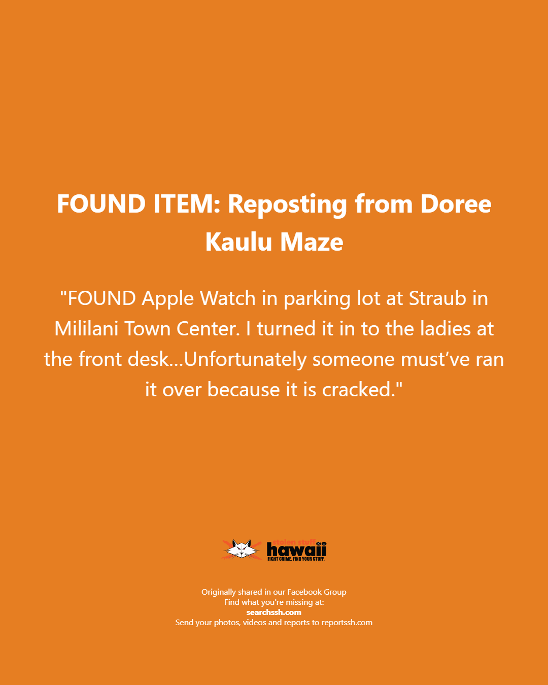 FOUND ITEM - Oahu | Stolen Stuff Hawaii