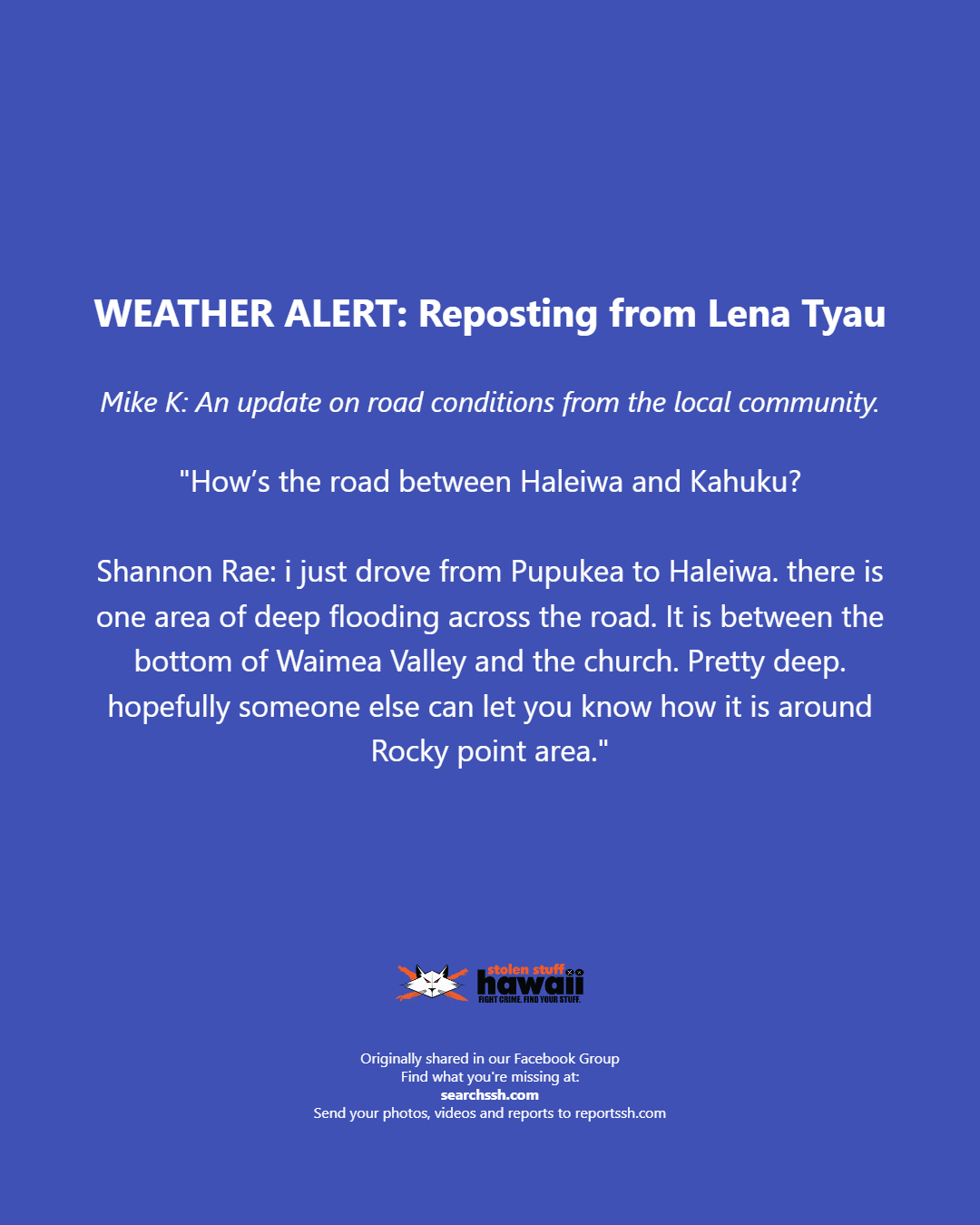 WEATHER ALERT - Oahu | Stolen Stuff Hawaii