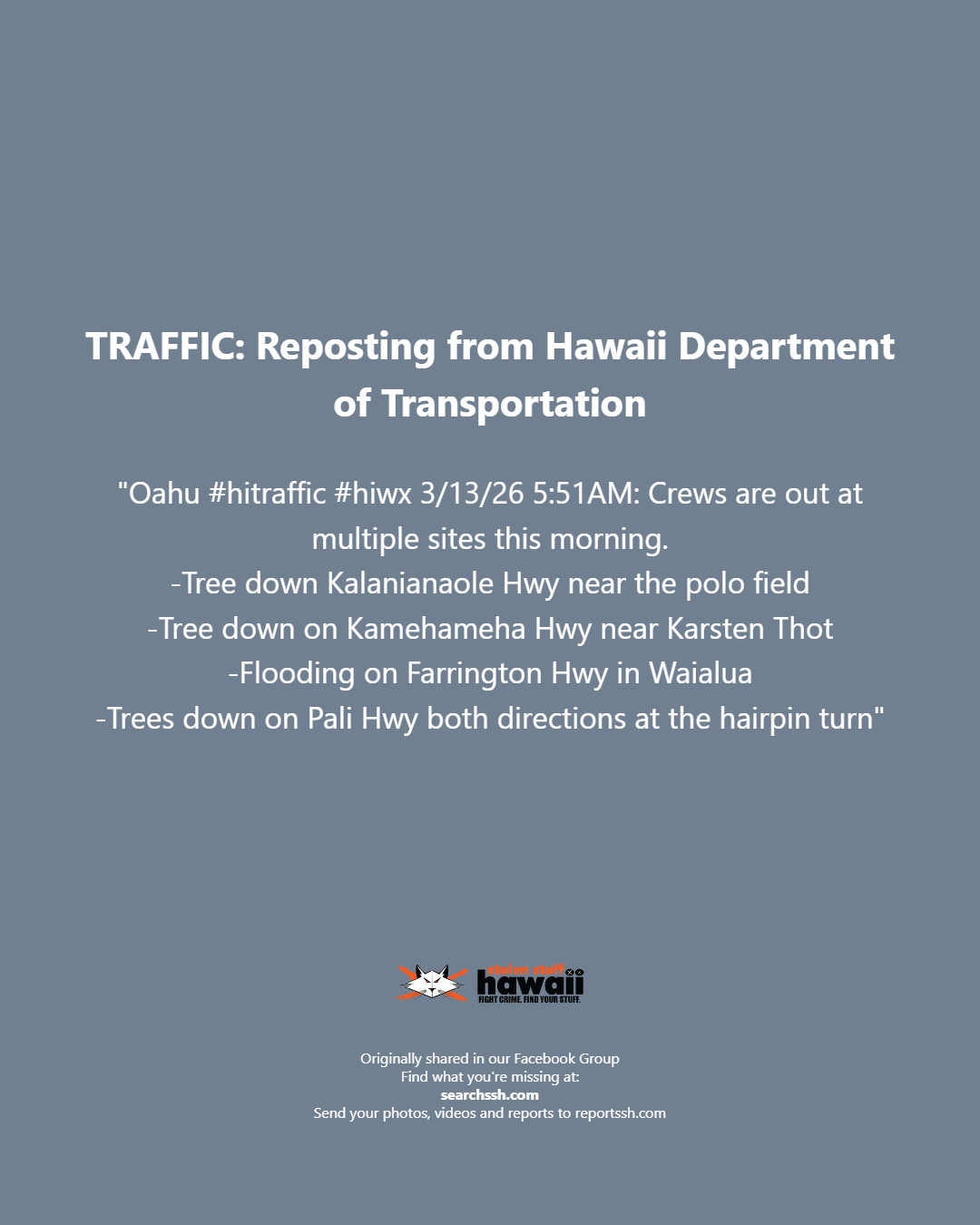 TRAFFIC - Oahu | Stolen Stuff Hawaii