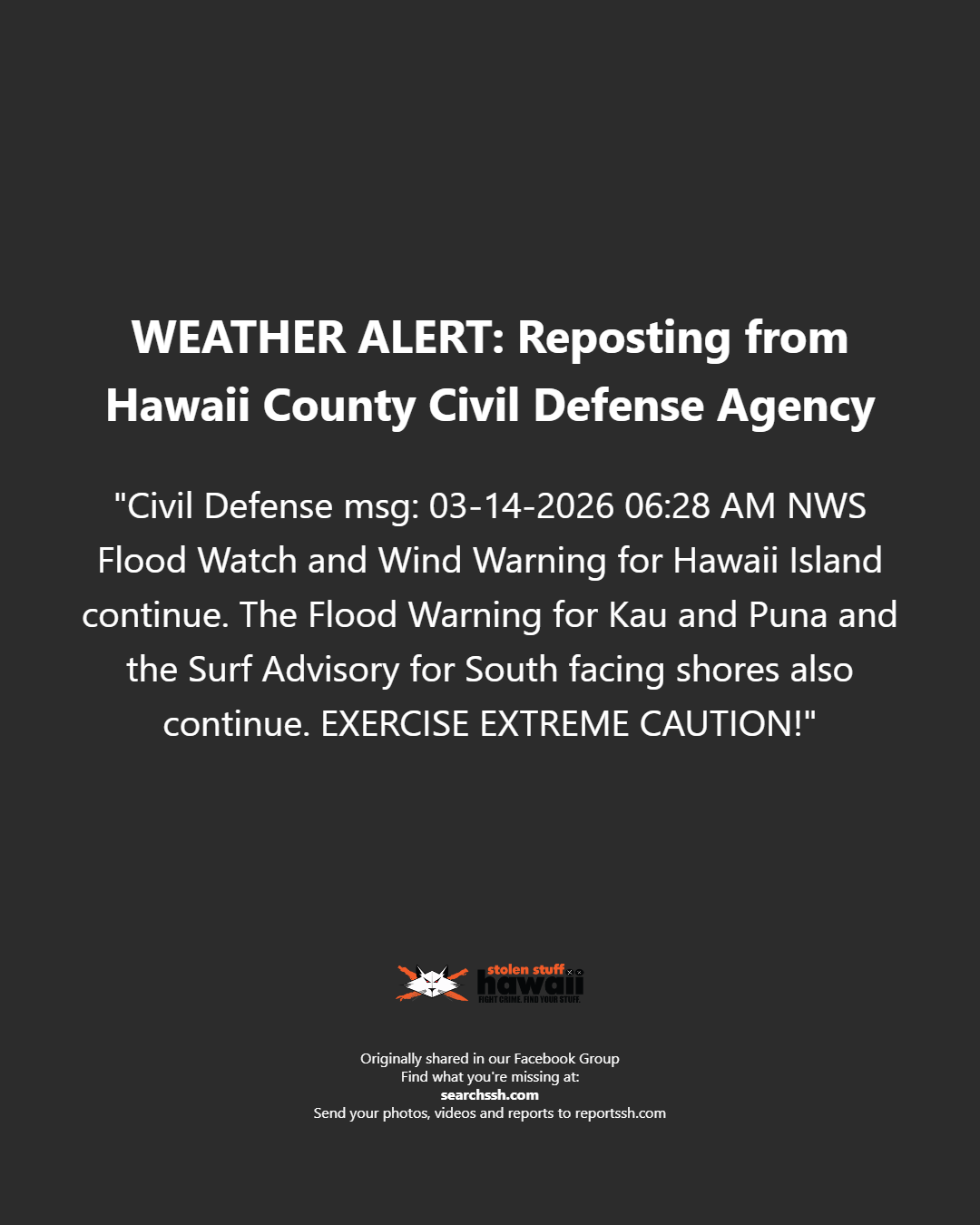 WEATHER ALERT - Hawaii | Stolen Stuff Hawaii