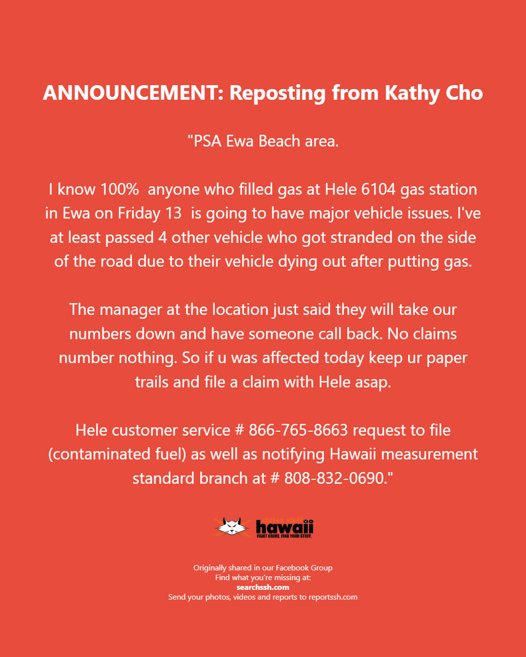 ANNOUNCEMENT - Oahu | Stolen Stuff Hawaii