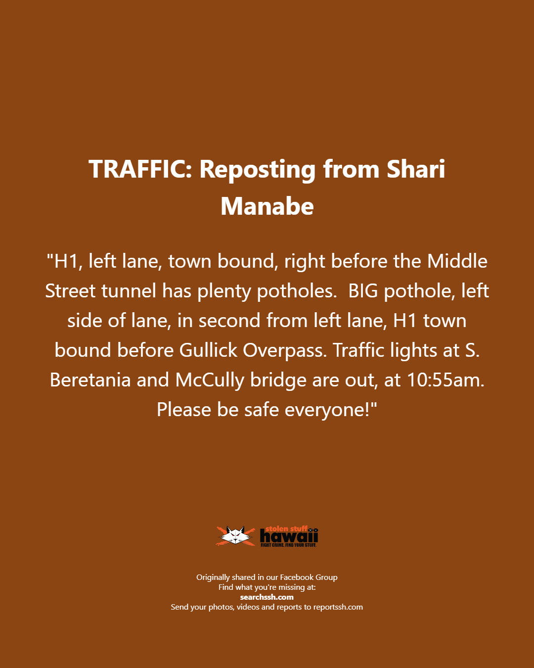 TRAFFIC - Oahu | Stolen Stuff Hawaii