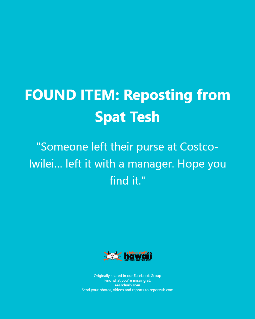 FOUND ITEM - Oahu | Stolen Stuff Hawaii