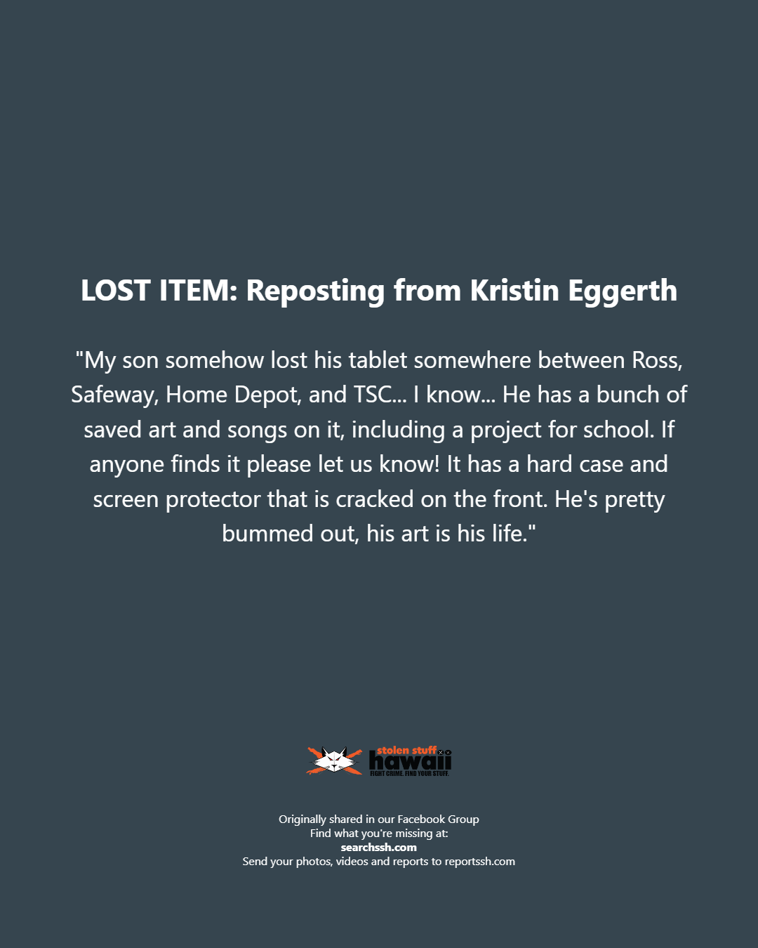LOST ITEM - Oahu | Stolen Stuff Hawaii