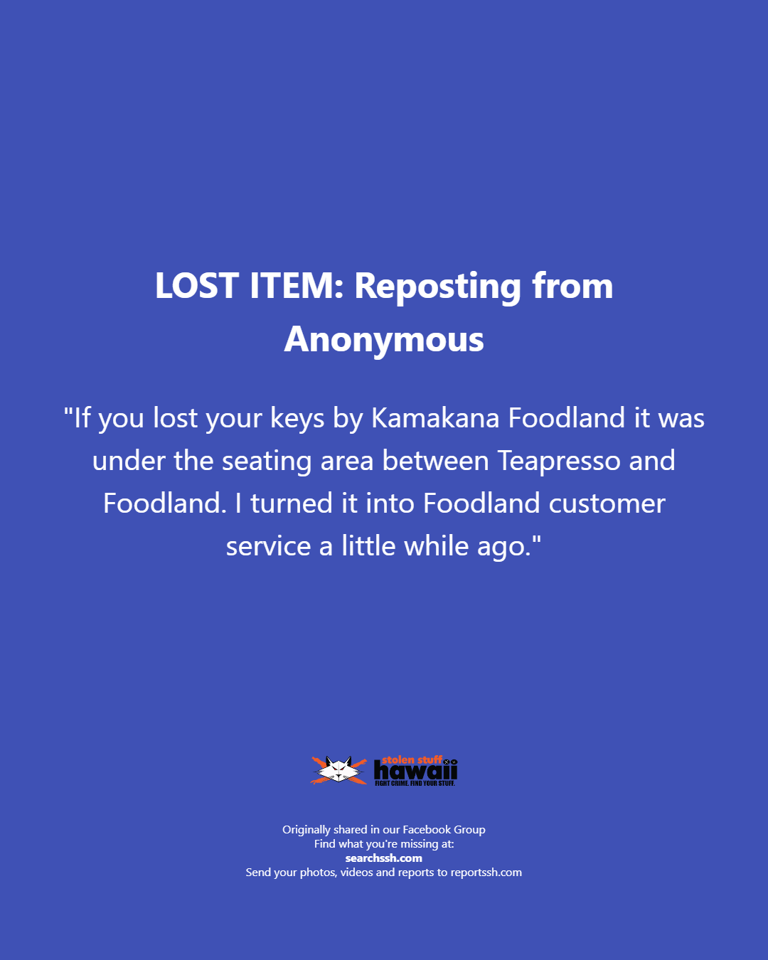 LOST ITEM - Oahu | Stolen Stuff Hawaii