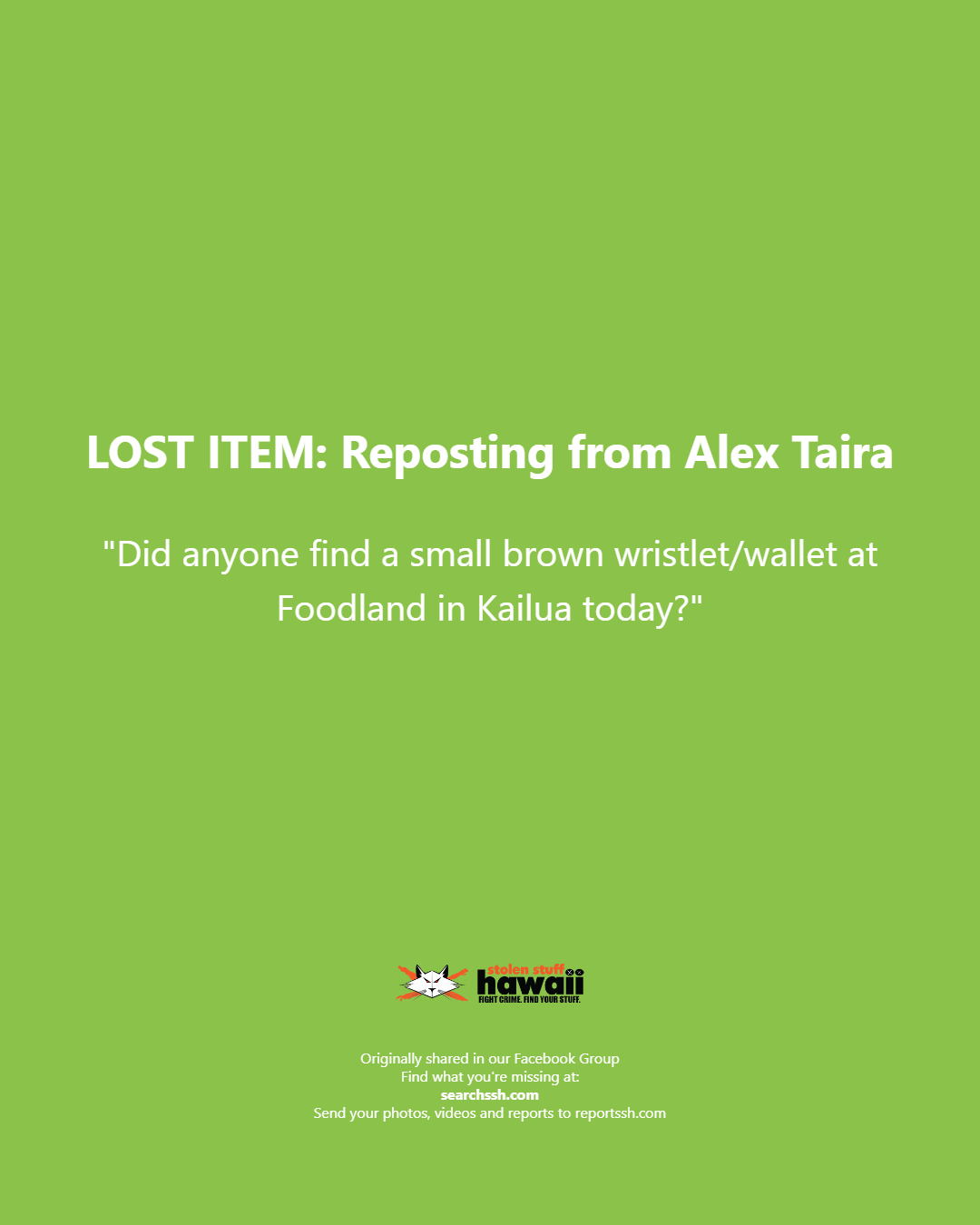 LOST ITEM - Oahu | Stolen Stuff Hawaii