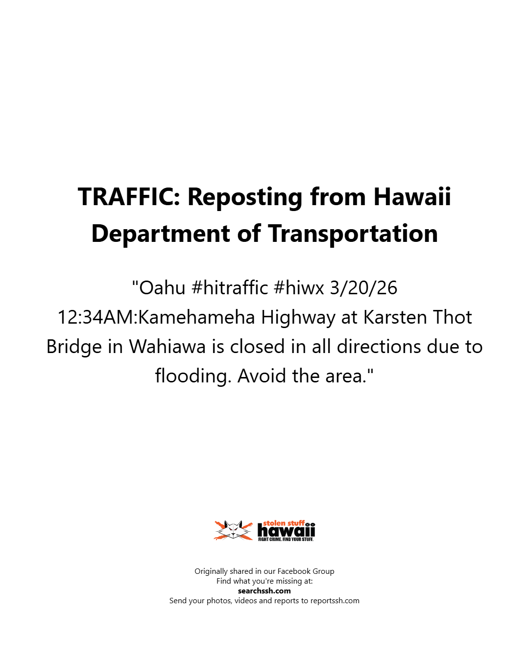 TRAFFIC - Oahu | Stolen Stuff Hawaii