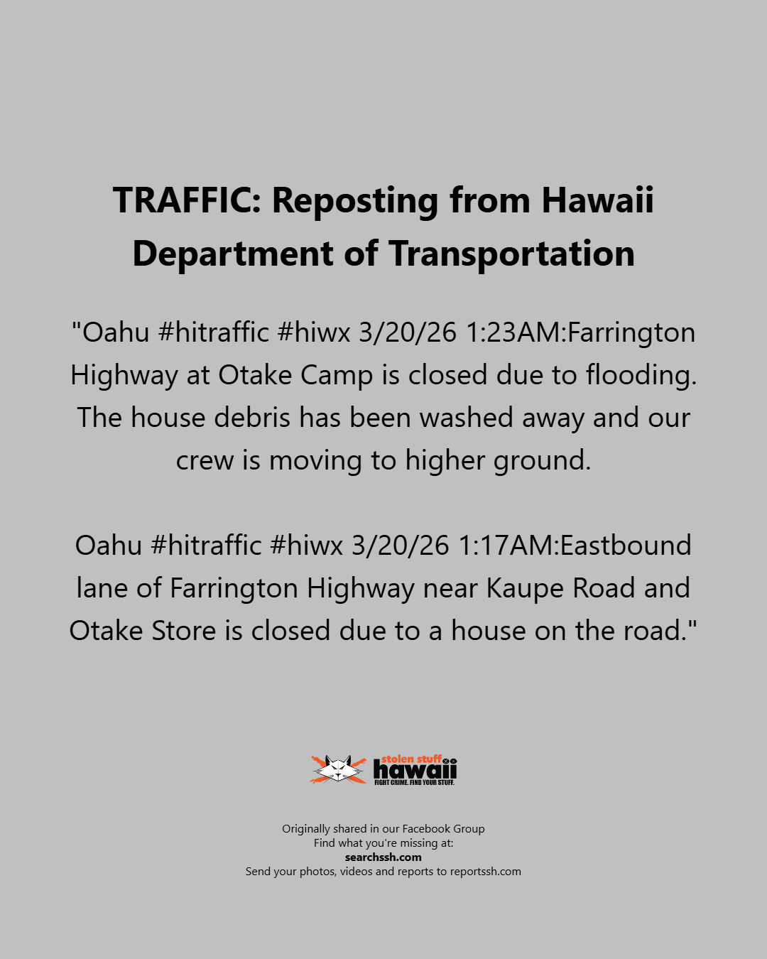 TRAFFIC - Oahu | Stolen Stuff Hawaii
