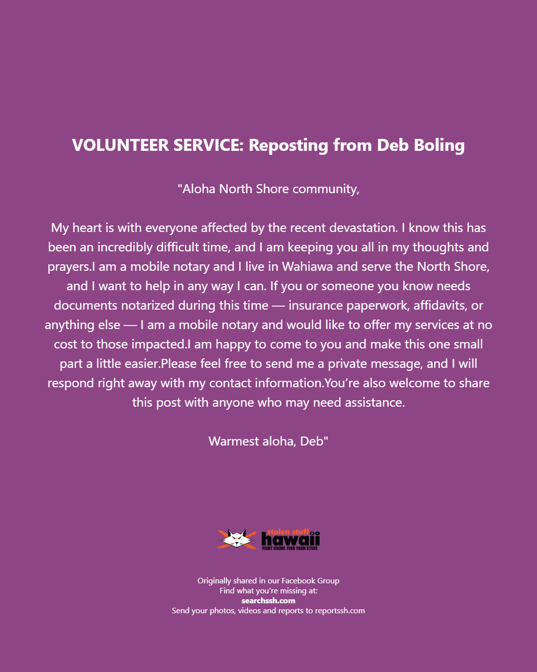 VOLUNTEER SERVICE - Oahu | Stolen Stuff Hawaii