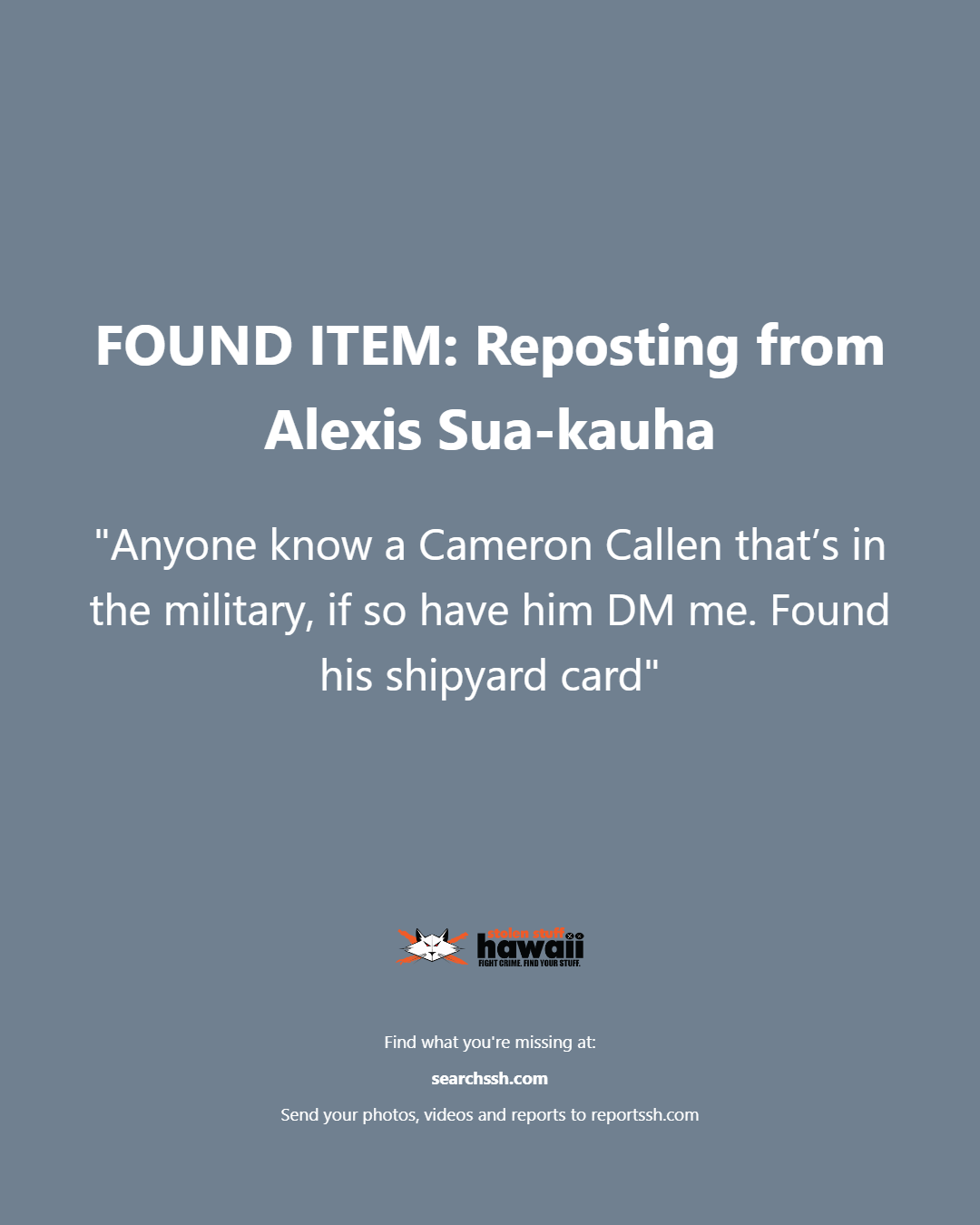 FOUND ITEM - Oahu | Stolen Stuff Hawaii