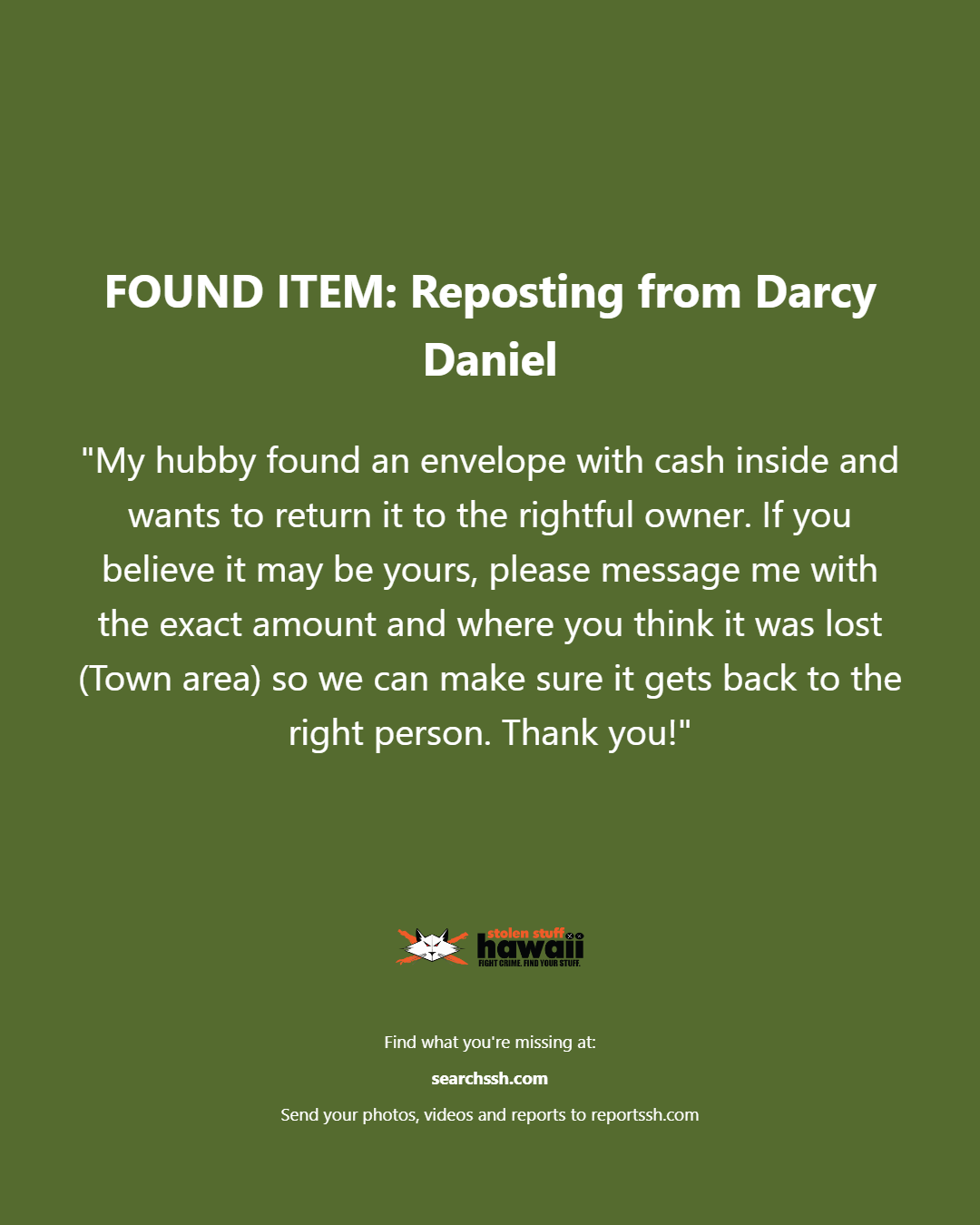 FOUND ITEM - Oahu | Stolen Stuff Hawaii