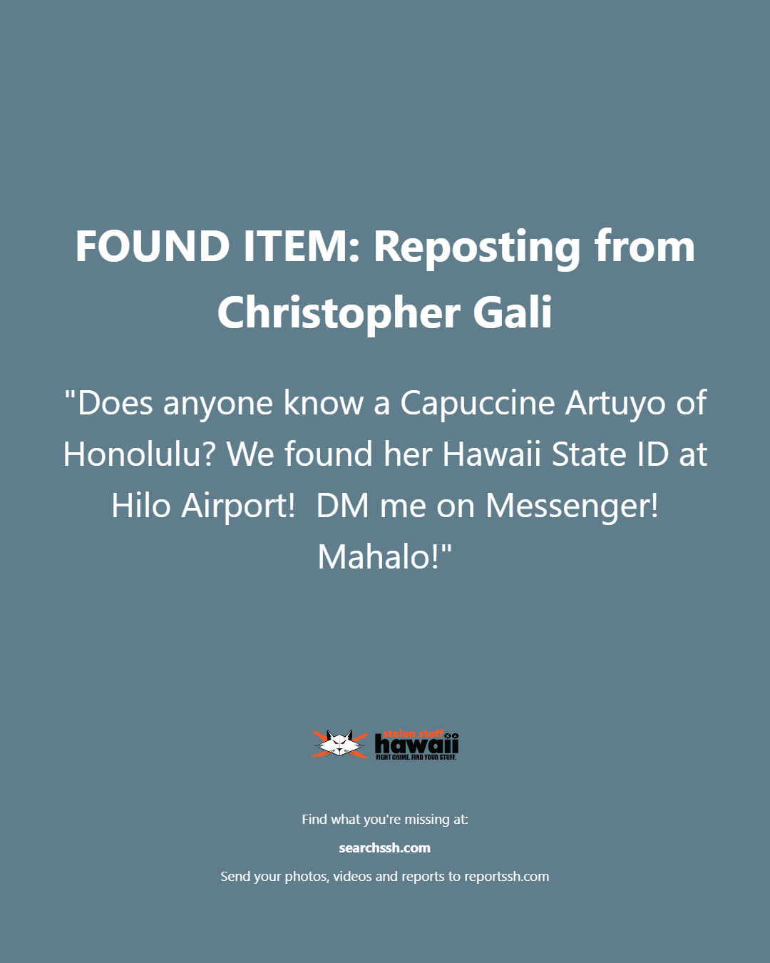FOUND ITEM - Hawaii | Stolen Stuff Hawaii