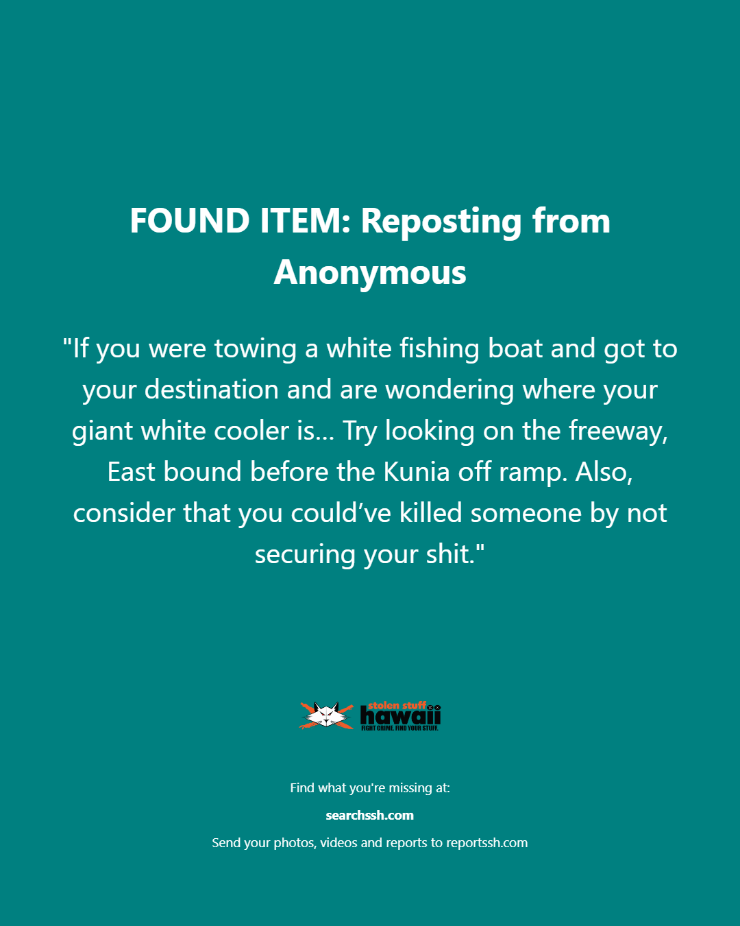 FOUND ITEM - Oahu | Stolen Stuff Hawaii
