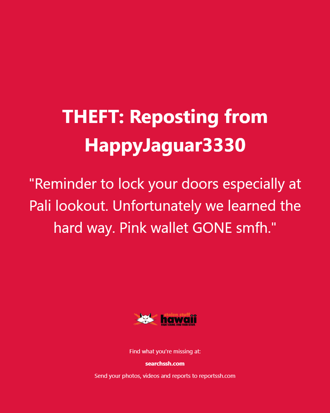 THEFT - Oahu | Stolen Stuff Hawaii