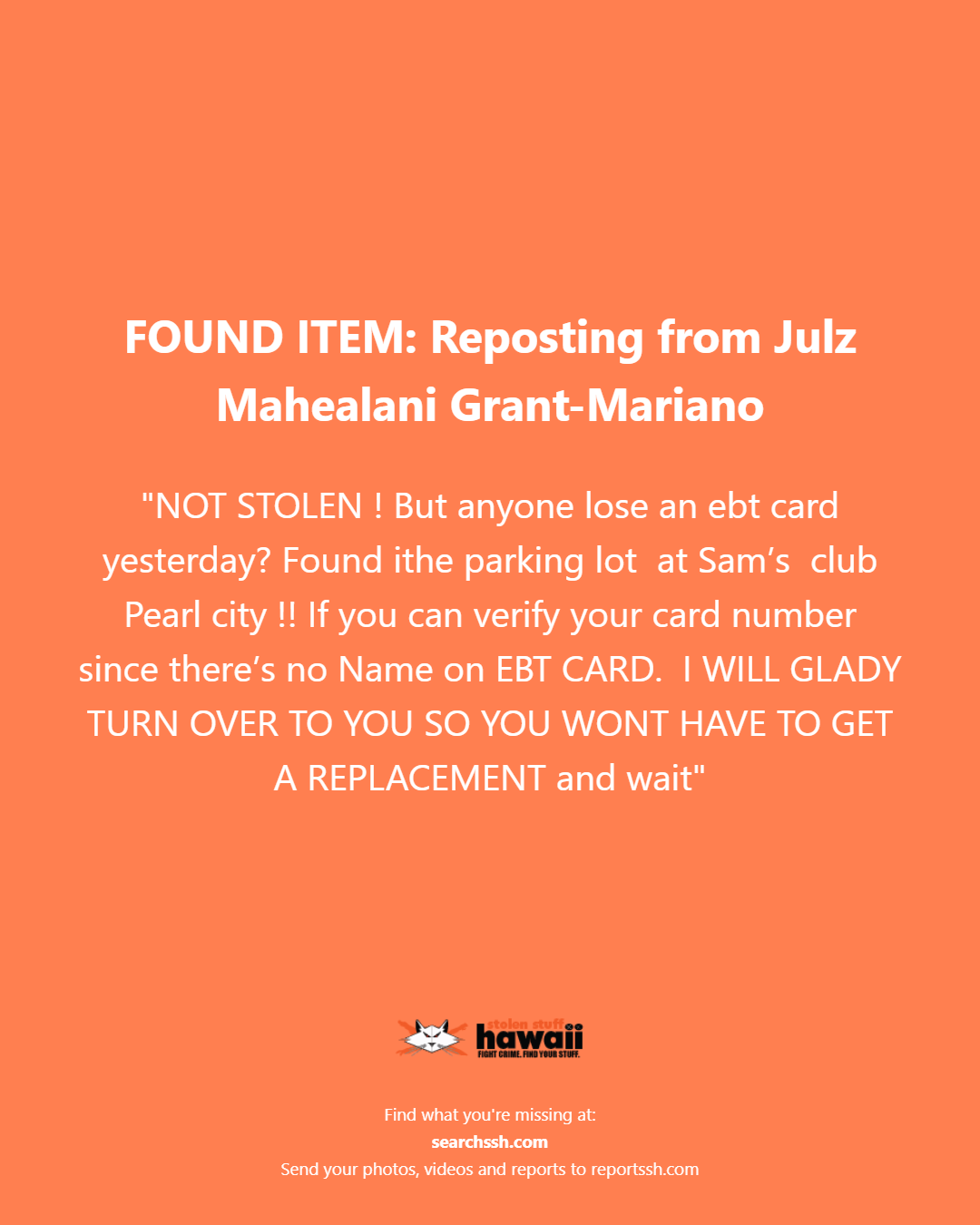 FOUND ITEM - Oahu | Stolen Stuff Hawaii