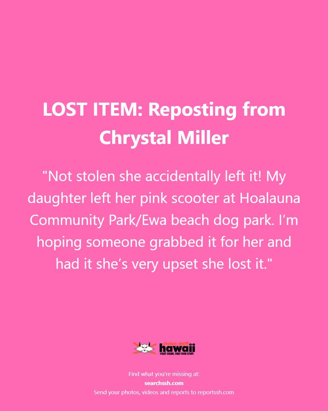 LOST ITEM - Oahu | Stolen Stuff Hawaii