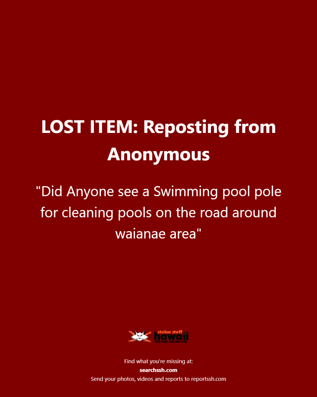 LOST ITEM - Oahu | Stolen Stuff Hawaii