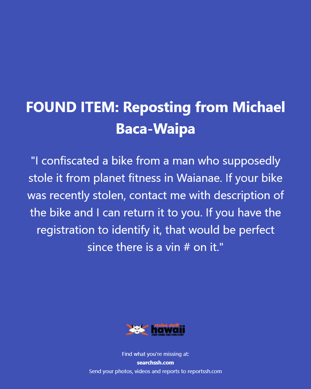 FOUND ITEM - Oahu | Stolen Stuff Hawaii