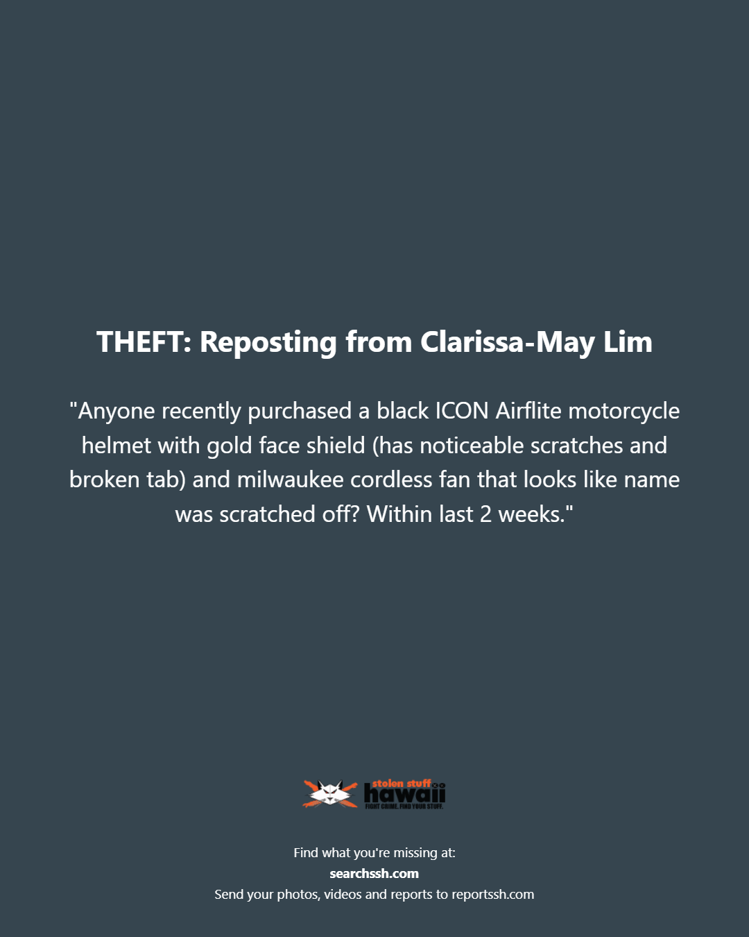 THEFT - Oahu | Stolen Stuff Hawaii
