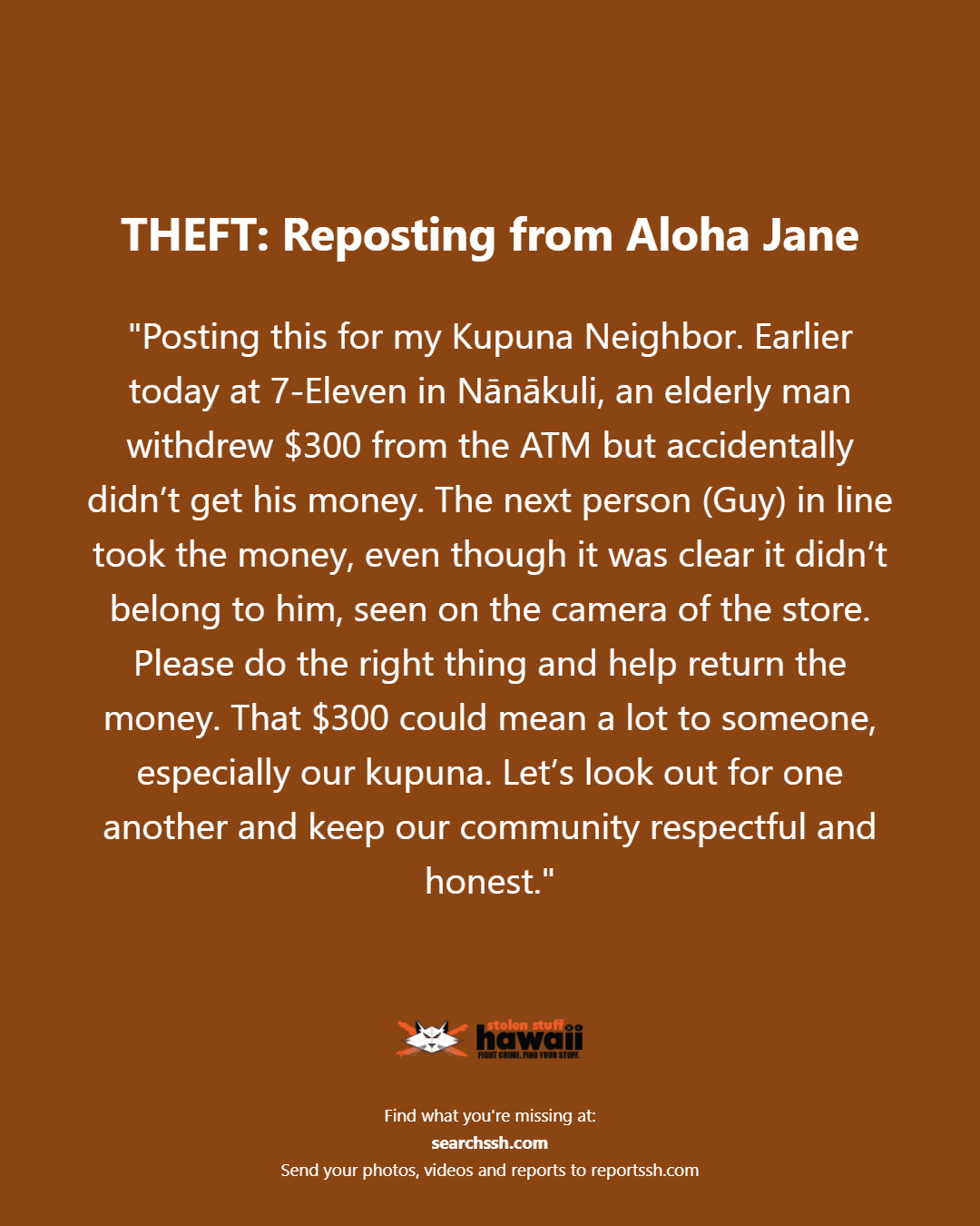 THEFT - Oahu | Stolen Stuff Hawaii